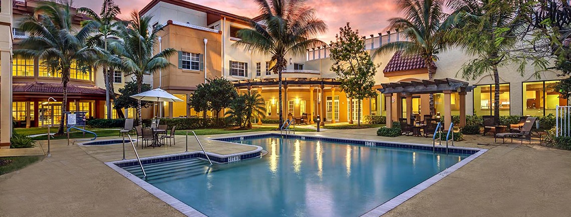 covenant living of Florida pool area at night