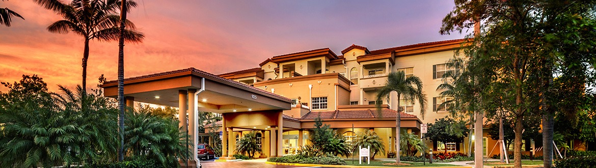 Covenant living of Florida main entrance with sunset