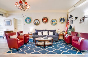 living room with army décor on the walls