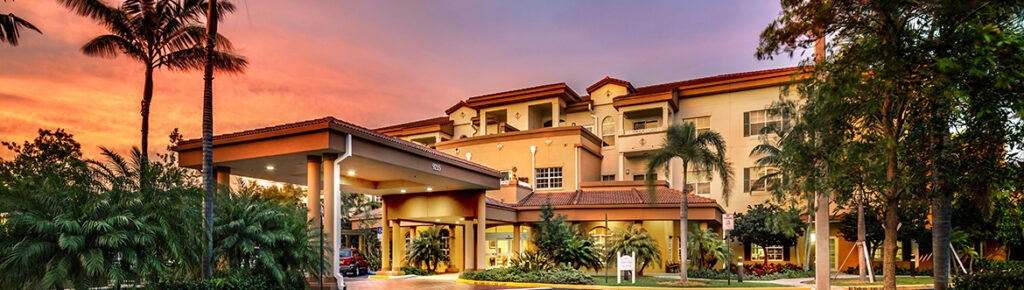 Covenant living of Florida main entrance with sunset